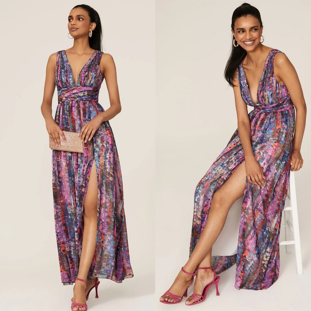 Aidan by Aidan Mattox Multicolor Floral Maxi Dress - Purple, Pink, Blue - Picture 3 of 10